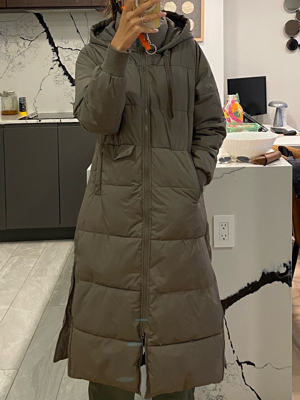 Plenty Long Hooded Puffer Coat in Light Brown
